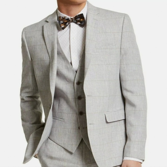 Bar III linen suit plaid gray - Picture 1 of 11